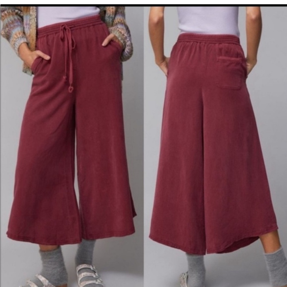 Anthropologie Saturday Sunday Cropped Wide Leg Burgundy Pants Size Small